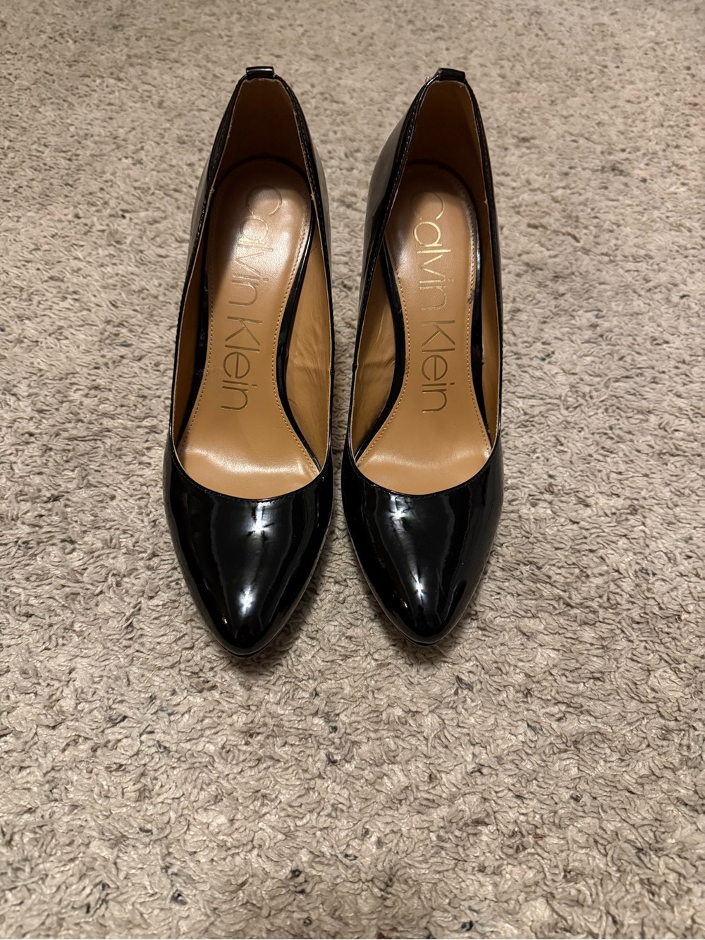 Calvin Klein Black Patent Leather Pointed Toe Heels